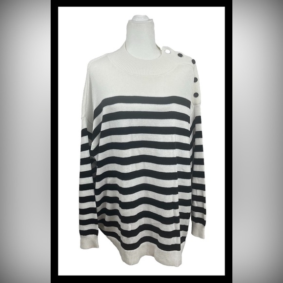 Laurie Felt Paris Mock Neck Black White Striped Pullover Sweater Plus Size 3X - Picture 1 of 7